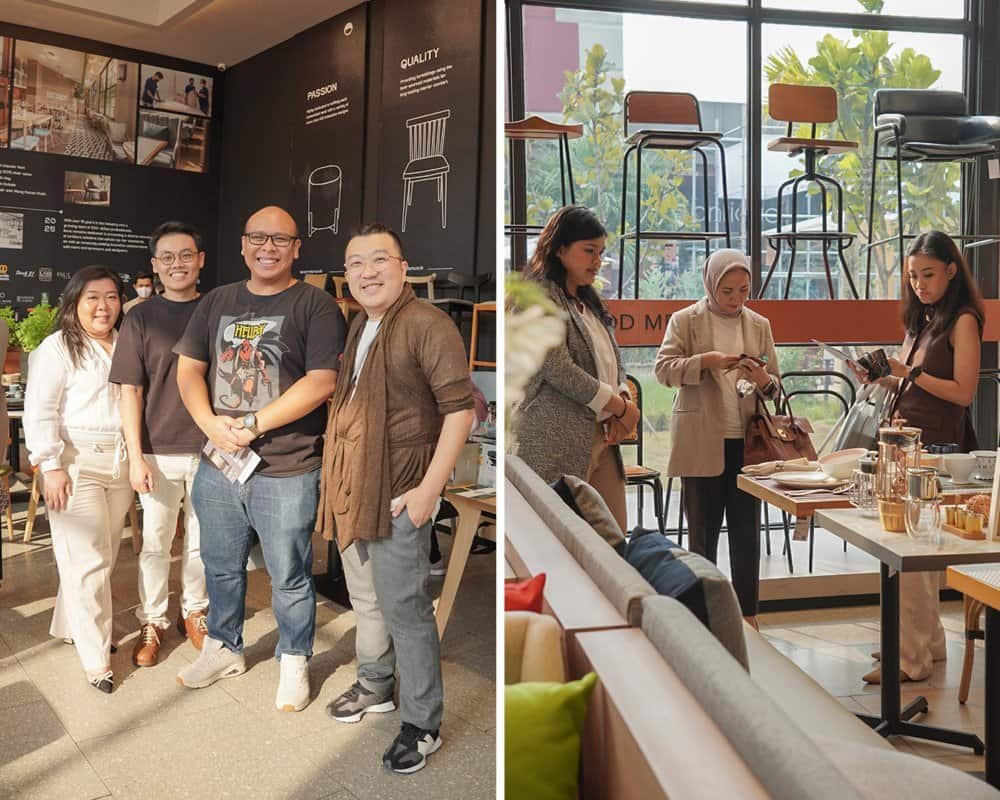 Attendees posing together for a photo at the Ikons Furniture Summer Soiré